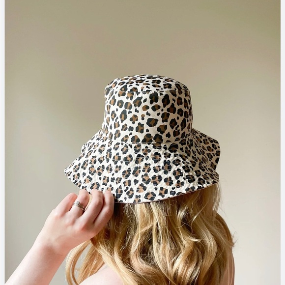 Brown and Pink Bucket Hat with Leopard Print - Picture 1 of 5
